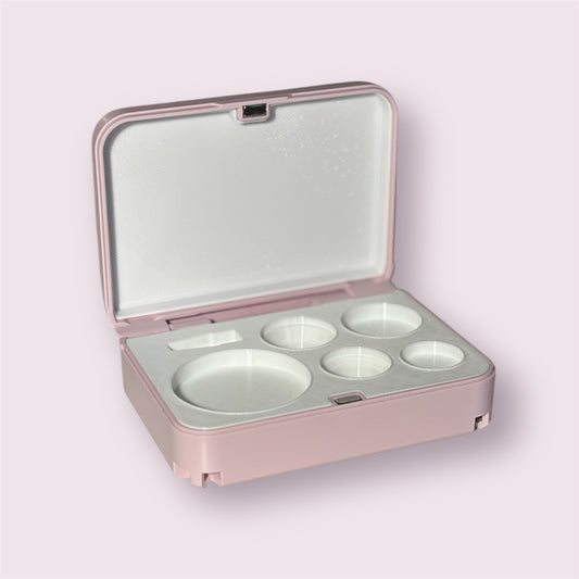 Custom Volk lens case with pink exterior and white interior for ophthalmologists and optometrists
